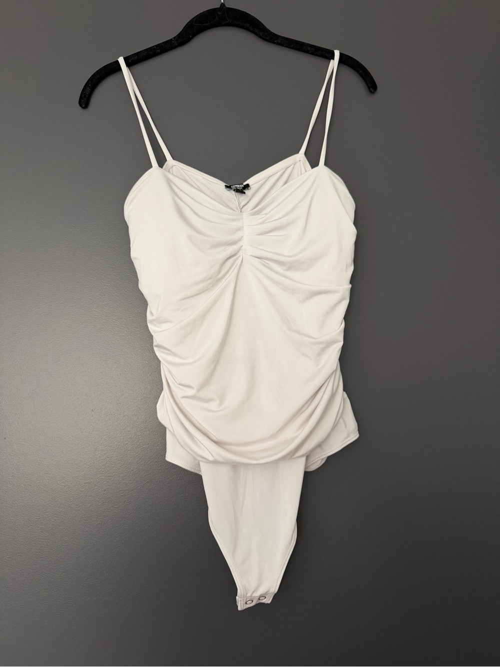 Express White Ruched Spaghetti-Strap Bodysuit